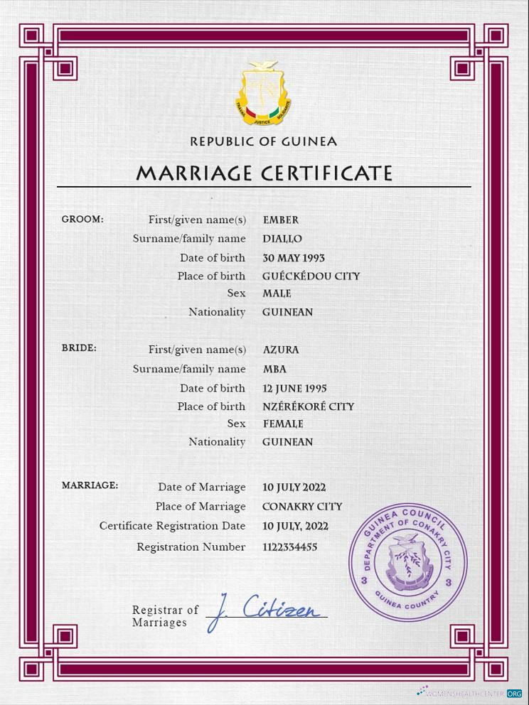 Download Guniea marriage certificate PSD template Photoshop template